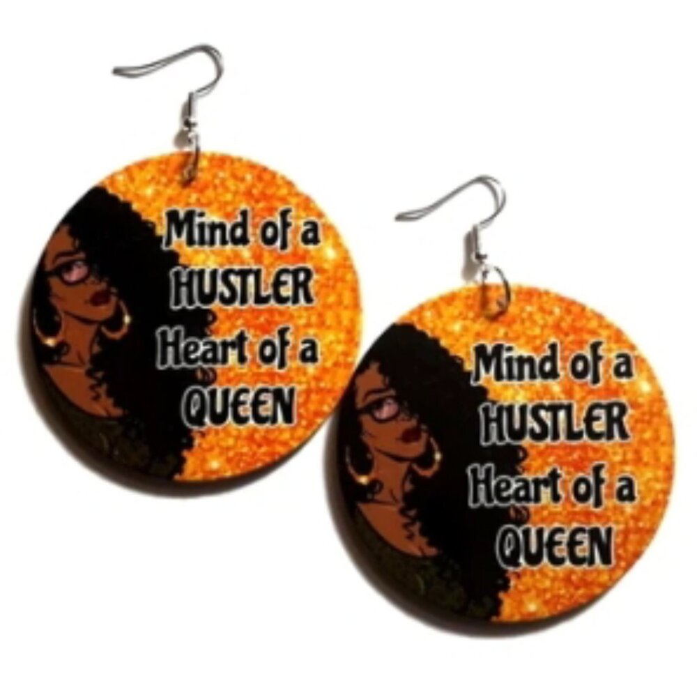 HUSTLER QUEEN Medium Statement Dangle Wood Earrings